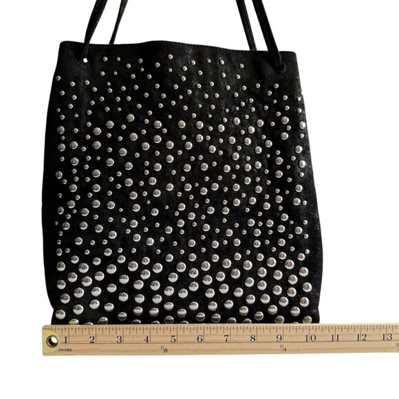 Zara Black Shoulder Bag Studded Design 10"x12"x3" Faux Suede Tote Purse Studs - Picture 5 of 12